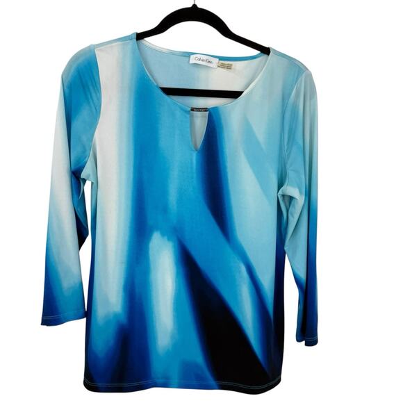 Calvin Klein Slinky knit top Women size Medium Watercolor Blue Long Sleeve - Picture 8 of 8